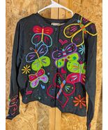 Vtg Michael Simon Lite Heart Cardigan Black Colorful Rainbow Jacket Sz M... - $48.62 CAD