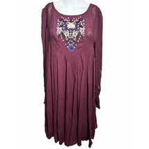 New Free People Womens Medium M Mohave Embroidered Maroon Dress Boho  - AC - £23.29 GBP