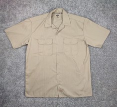 Dickies Shirt Men Large Khaki Tan Pockets Short Sleeve Button Up Workwear FLEX - £14.38 GBP
