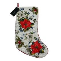 Tahari Home Luxury Christmas Stocking Poinsette White Sparkle Beaded Hol... - $291.57 MXN