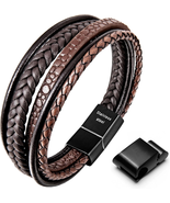 Adjustable Leather Bracelet with Stainless Steel Clasp for Men and Women - €27,53 EUR
