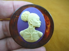 (CA20-55) RARE African American LADY ivory + purple CAMEO bakelite Pin Pendant - $50.48