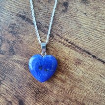 Blue Stone Heart Necklace, Polished Crystal Pendant, 24" chain image 5