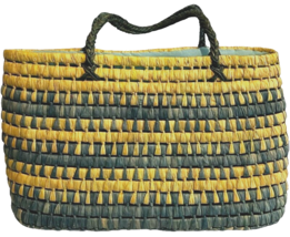 cotton lined straw tote bag beige &amp; blue 17 x 10 x 4 inches - $411.64 MXN