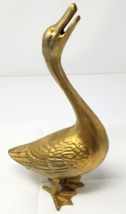 Brass Goose Golden Color Figurine Solid Mouth Open Wings Closed Vintage - £18.28 GBP