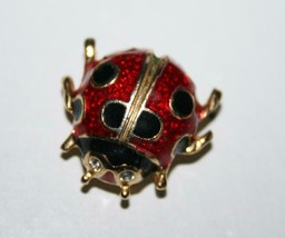 Ladybug Red Black Enamel Crystal Eyes Pin Brooch   J389 - £11.25 GBP