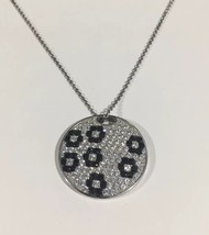 Sterling Silver Round Flowers Pendant Necklace With Black &amp; White Shiny ... - $44.00