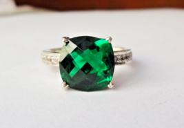 Naturale 3 Cuscino CT Taglio Verde Smeraldo 14K Placcato Oro Bianco Ring per Men - £73.69 GBP