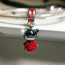 925 Sterling Silver Chinese Doll Dangle Charm with Red Enamel Pendant Ch... - $16.80