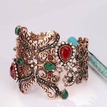 Unique Blue Bracelets &amp; Bangle Antique Gold Vintage Jewelry Mosaic Cryst... - £11.17 GBP