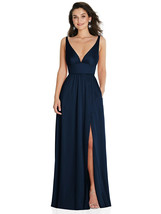 V-Neck Shirred Skirt Maxi Dress, Convertible Straps..TH093...Midnight..S... - $75.05