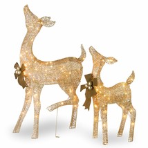 Christmas Deer Set Pre-Lit Yard Decor Holiday Fawn Doe Decoration Clear Lights - $106.14