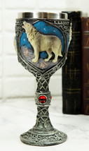 Ebros Gift Celtic Gray Wolf Rhinestone Figurine Goblet 7.5&quot; Height Home Decor - £19.65 GBP