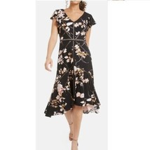 Taylor Womens 8 Black Blush Floral Short Sleeve High Low Dress NWT CO16 - $58.79