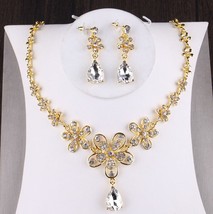 Baroque Vintage Gold Crystal Leaf Bridal Jewelry Set Rhinestone Tiaras Crown Nec - £20.71 GBP