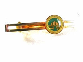 Goldtone &amp; Green HUD Lots of Oriental Writing Tie Clasp Unbranded 31916 - $17.99