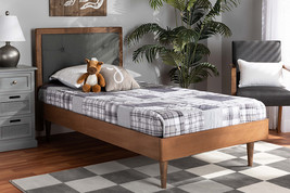 Holden Dark Gray Fabric Walnut Brown Twin Size Platform Bed - $8,482.19 MXN