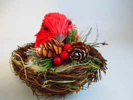 Kurt Adler Holiday Christmas Bird Ornament Red Cardinal on Nest  - £6.12 GBP