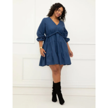 Eloquii Elements Dress Womens 16 Blue Chambray Ruffle Fit and Flare Coquette - £28.37 GBP