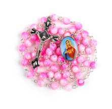 Pink Bead Immaculate Heart of Mary Blessed Virgin Mother Rosary Catholic - £12.17 GBP