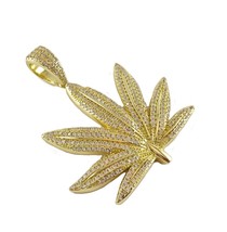 Marijuana Pendant Gold over 925 Sterling Silver Charm Weed CZ - £34.98 GBP