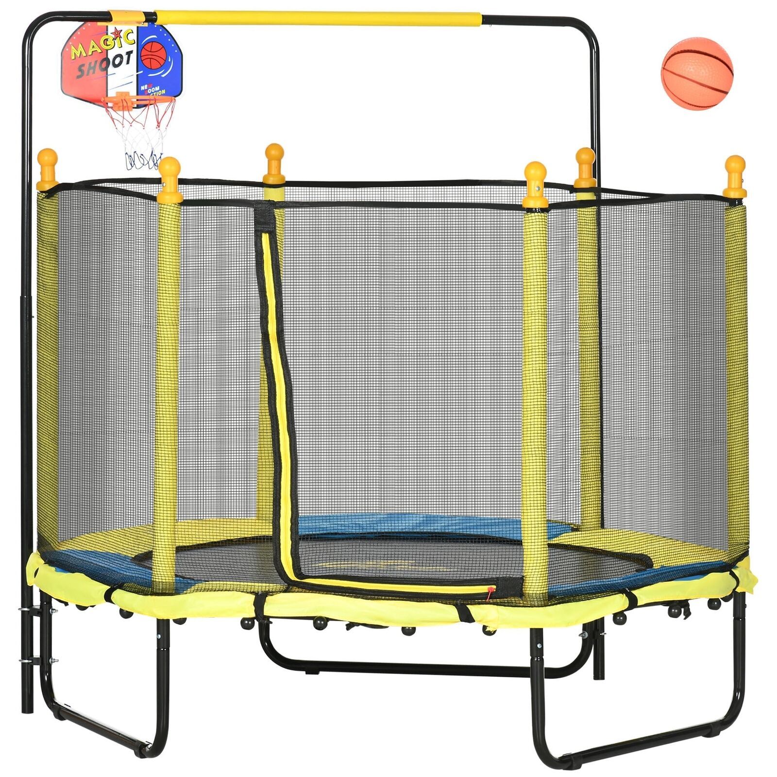 Qaba 4.6&#39; Kids Trampoline w/ Hoop &amp; Bar - Yellow - $116.99