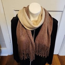 Brown Tan Ombre Scarf Fringe Shimmer Soft 9.5&quot; x 74&quot; Sparkly - £16.89 GBP