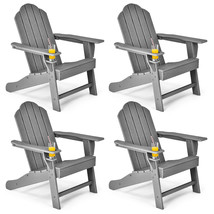 Set Of 4 Patio Adirondack Chair Weather Resistant Garden W/Cup Holder Grey - $835.99