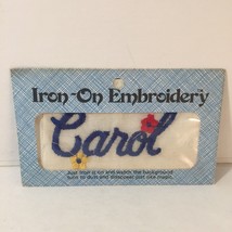 New 1950&#39;s Vintage Iron On Embroidery Name Patch CAROL  Blue Letters Flowers - £12.64 GBP