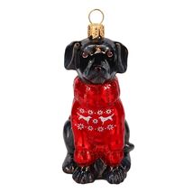 Black Lab in Nordic Sweater with Snowflakes Polish Glass Tree Ornament - $65.98