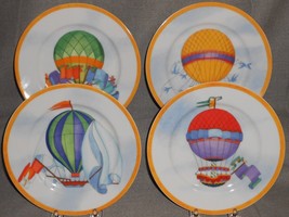 Set (4) Williams-Sonoma Montgolfiere Pattern Salad Plates Hot Air Balloon - £63.15 GBP