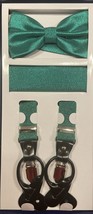 New Y back Men&#39;s Vesuvio Napoli Suspenders Bowtie Hankie Metallic Glitter Green - £18.64 GBP