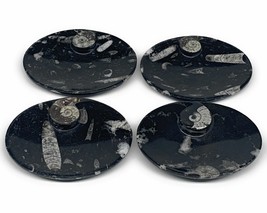 758g, 4pcs, 4.7&quot;x3.8&quot; Small Black Fossils Ammonite Orthoceras Bowl Oval Ring,B88 - £48.11 GBP