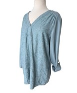 Soft Surroundings Lillith Tunic Top Linen XL Embroidered Roll Tab Lagenlook - $19.34