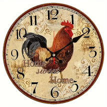 12 Inch Rustic Rooster Home Sweet Home Silent Easy to Read Wall Clock NEW! - $13.88