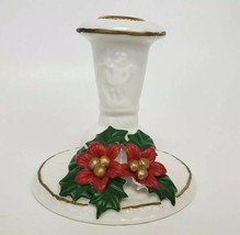 Hermitage Pottery White Holly Berry Christmas Taper Candle Holder VTG - £6.15 GBP