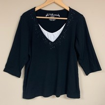 Black Beaded Blouse Women’s 14/16W Top Business Professional Dress Shirt - £13.91 GBP