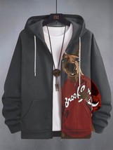 Men&#39;s Hip-hop Kangaroo Print Hooded Zip Up Jacket - £23.84 GBP