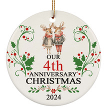 Our 4th Anniversary 2024 Ornament Gift 4 Years Christmas Cute Reindeer Couple - $14.80