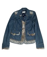 Pamela McCoy Animal Print Trim Embellished Bling Button Blue Denim Jean ... - $44.54