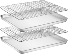 Baking Sheet with Rack Set [2 Pans + 2 Racks],  Stainless Steel Cookie Sheet Bak - £33.40 GBP