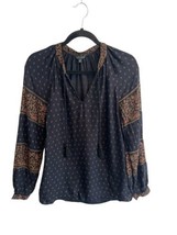 Lucky Brand Womens Peasant Top Blouse Floral Boho Navy Blue Sz Xs - £17.26 GBP