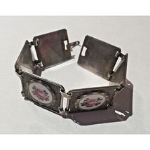 Vintage Wide Silver Plated &amp; Enamel Bracelet Sky - $67.57