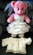 Build A Bear BABW BRIDE 16&quot; Bear + Dress, Veil, Shoes, Panties &amp; Fur Coat T) - £20.77 GBP