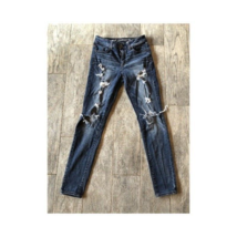 American Eagle 4 High Rise Jegging Jeans Super Stretch Destroyed Distressed - $467.98 MXN