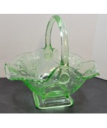 Art Deco Style Chantilly Green Sandwich Glass Basket Floral Design Signe... - £22.02 GBP
