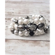 Vintage Stretch Bracelet / Bangle 3 Row Faux Pearl and Metallic Tones - $14.99