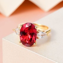 Padparadscha Sapphire and Natural White Zircon Ring - 925 Sterling Silver SZ 10 - £134.48 GBP