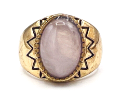 Vintage Rose Quartz Brass Ring Size 7.5 - $17.82