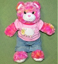 Build A Bear Pink Teddy Plush 16&quot; Tye Dye With White Lamb Shirt Sparkly J EAN S - £12.34 GBP